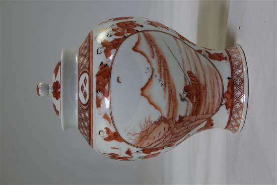 A Chinese rouge-de-fer baluster vase and cover, 22cm., restored chip to cover